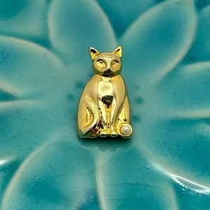 Vintage Cat Pin Pearl + Gold Tone Beautiful NWOT